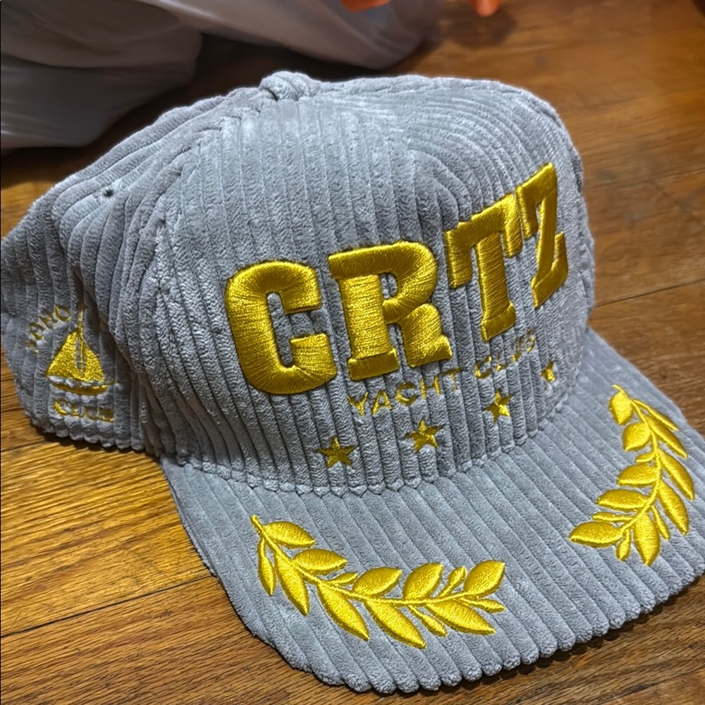 Gray Corduroy Cap with Yellow Embroidery